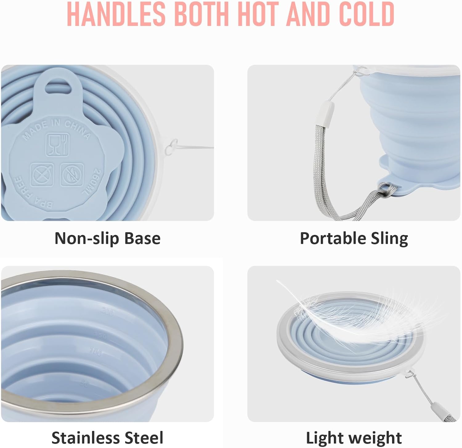 JBER Silicone Collapsible Travel Cup, 4 Pack Silicone Folding Camping Cup with Lids Expandable Drinking Cup for Outdoor Hiking Travel (Olive & Pink & Green & Blue)