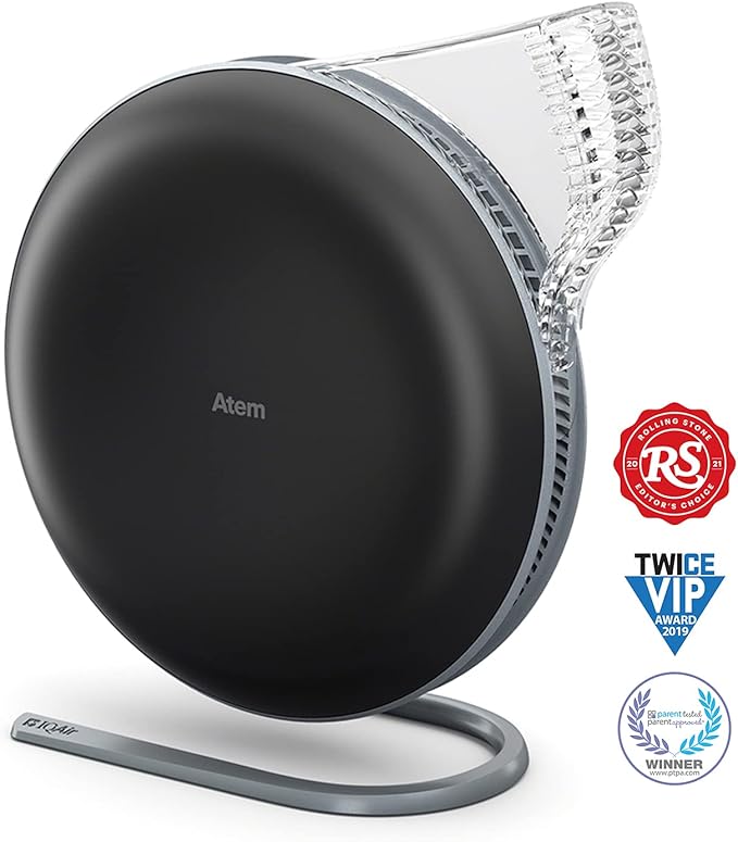 IQAir Atem Desk Air Purifier for Home, Office, Desktop, Small Room up to 150 sq ft, HyperHEPA Filter for Bacteria, Viruses, Allergens, Pets, Asthma, Pollen, Dust, Swiss Design, Made in Germany, Black-BubblyBeeBaby
