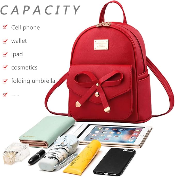 I IHAYNER Girls Bowknot Cute Leather Backpack Mini Backpack Purse for Women-BubblyBeeBaby