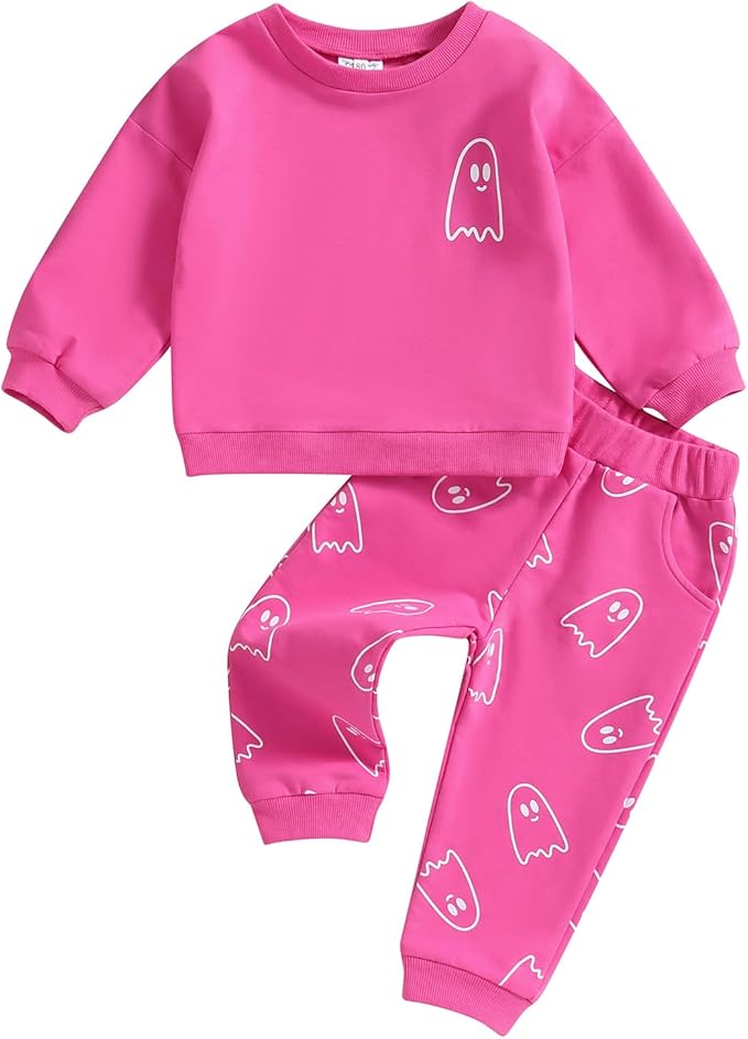 0-4T Toddler Boy Girl Halloween Outfit Fall Clothes Ghost Long Sleeve Sweatshirt Top Pants Baby Halloween Clothes-BubblyBeeBaby