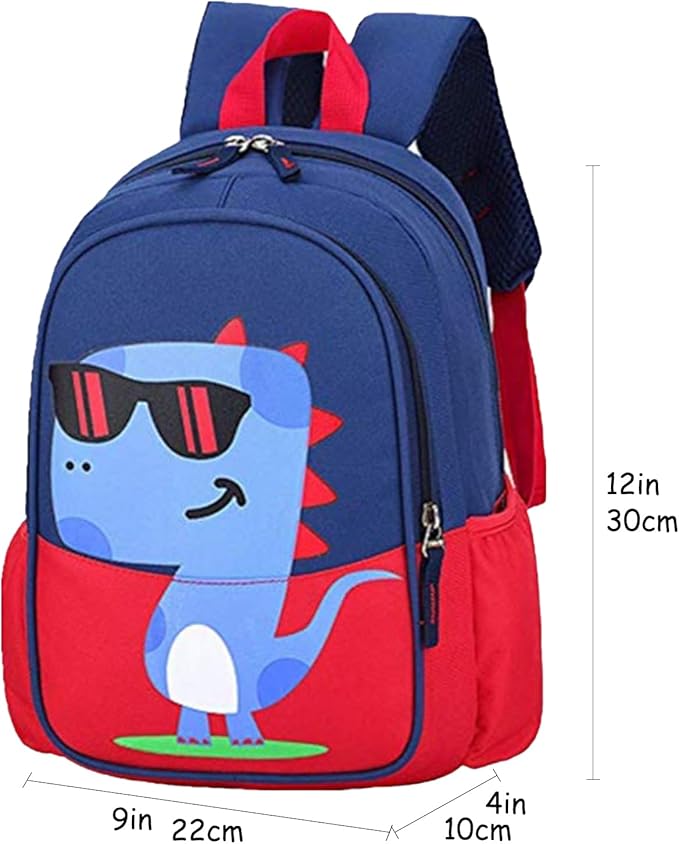 12 inch Kids Small Toddler Preschool Travel Backpack Cool Cute Cartoon Waterproof Daypack (Dinosaur Red)-BubblyBeeBaby