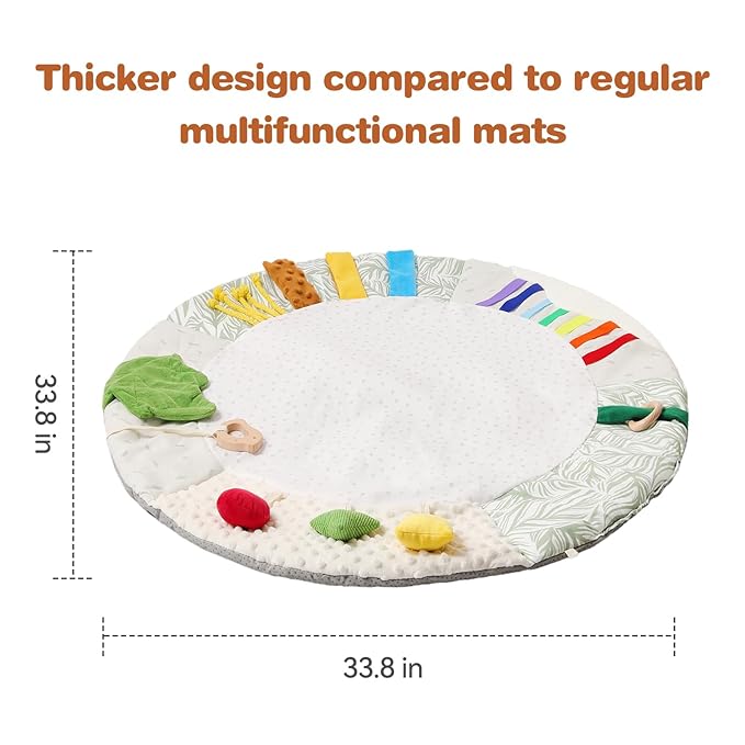 Montessori Baby Play Mat for Early Learning, Tummy Time Playmat, Activity Mat with 5 Development Zones, for Motor Skills & Sensory Development, Baby Essentials Gift-BubblyBeeBaby