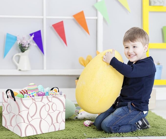 HIYAGON Rectangular Baseball Basket Kids Baby Nursery Storage Basket for Boys Baseball Room Decor Cute Toy Storage Organizer Bins Bedroom(Baseballs)-BubblyBeeBaby