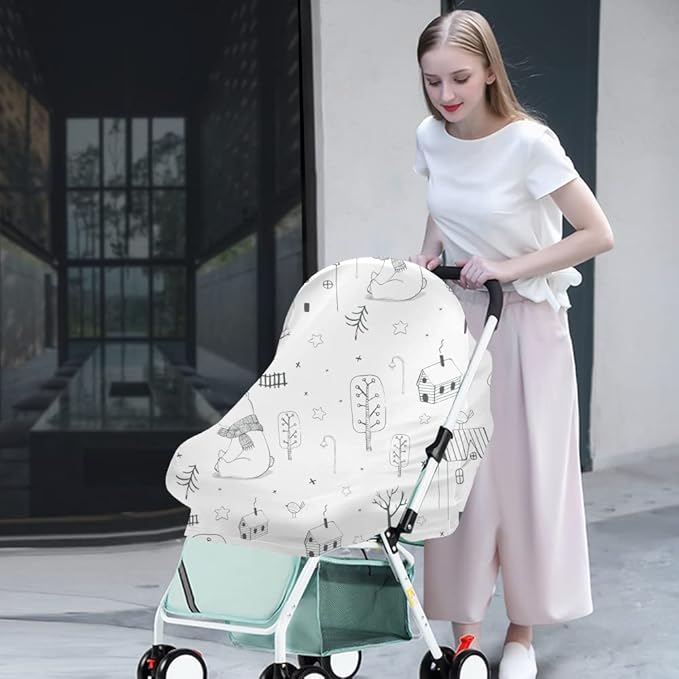 Yoofoss Nursing Cover Breastfeeding Scarf - Baby Car Seat Covers, Infant Stroller Cover, Strechy Carseat Canopy for Boys and Girls (Bear)-BubblyBeeBaby