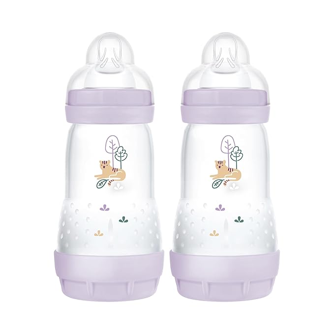 MAM Easy Start Anti-Colic Baby Bottle 9 oz, Medium Flow, Breastfeeding-Like Silicone Nipple Bottle, Reduces Colic, Gas, & Reflux, Easy-to-Clean, BPA-Free, Vented Baby Bottles for Newborns, 2+ Months-BubblyBeeBaby