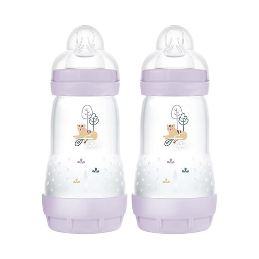 MAM Easy Start Anti-Colic Baby Bottle 9 oz, Medium Flow, Breastfeeding-Like Silicone Nipple Bottle, Reduces Colic, Gas, & Reflux, Easy-to-Clean, BPA-Free, Vented Baby Bottles for Newborns, 2+ Months-BubblyBeeBaby