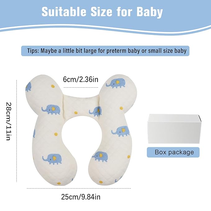 vocheer Baby Neck Pillow(Upgraded),Cotton, Baby Support Pillow, Car Seat Pillows for Newborn, Carseat Head and Body Support, Infant Travel Pillows for Prams, Pushchair, Stroller, Bouncer, Elephant-BubblyBeeBaby