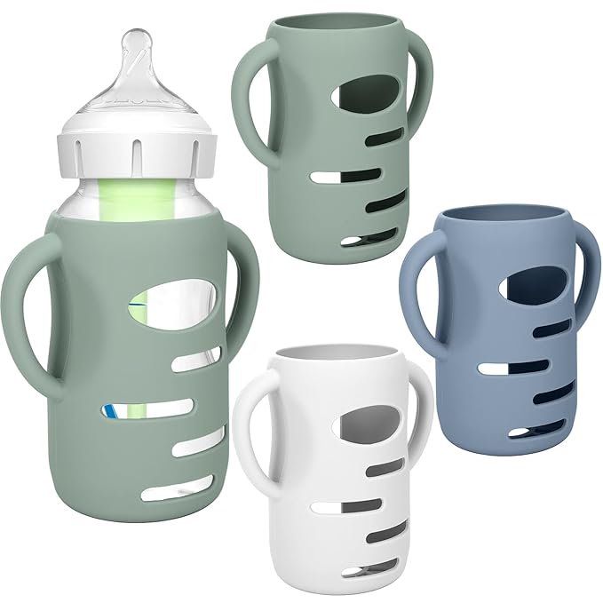 BUSOHA 3 Pack Silicone Sleeves for Dr Brown's Glass Baby Bottles - Drop Protection Baby Bottle Sleeves,Compatible with Dr. Brown's Newborn Glass Bottles,with Silicone Handles,9 oz-BubblyBeeBaby