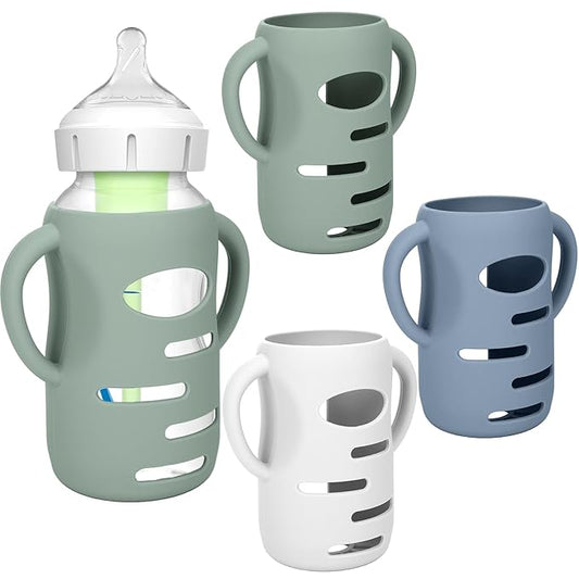 BUSOHA 3 Pack Silicone Sleeves for Dr Brown's Glass Baby Bottles - Drop Protection Baby Bottle Sleeves,Compatible with Dr. Brown's Newborn Glass Bottles,with Silicone Handles,9 oz-BubblyBeeBaby