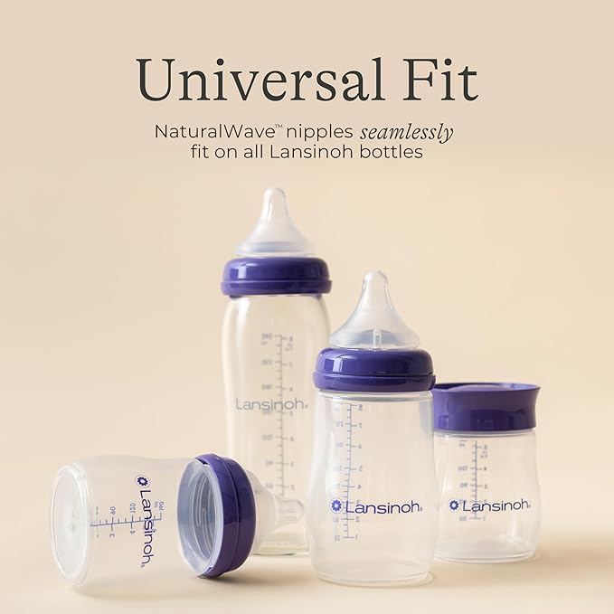 Lansinoh Anti-Colic Glass Baby Bottles, 5 Ounces, 4 Count Bottles for Feeding, Baby Essentials, Includes 4 Slow Flow Nipples, Size S-BubblyBeeBaby