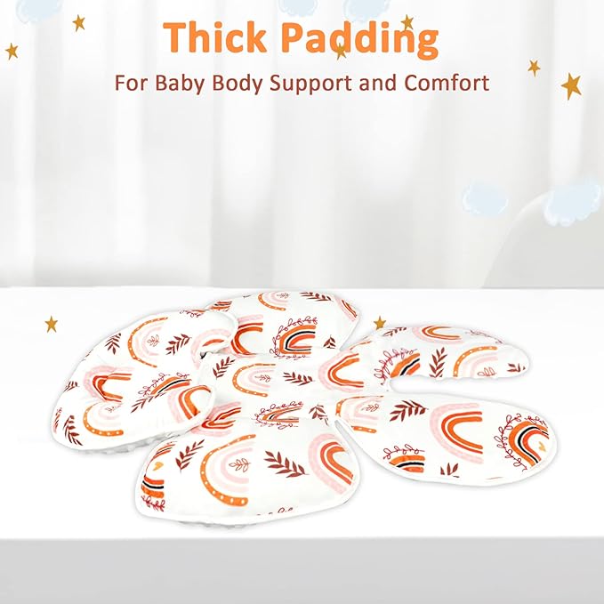 Pea Pod Baby Car Seat Head Support for Newborn, 2 in 1 Infant Car Seat Head Support for Boys Girls Extra Soft Breathable Baby Car Seat Cushion Insert for Strollers, Swings, and Bouncers, Boho Rainbow-BubblyBeeBaby