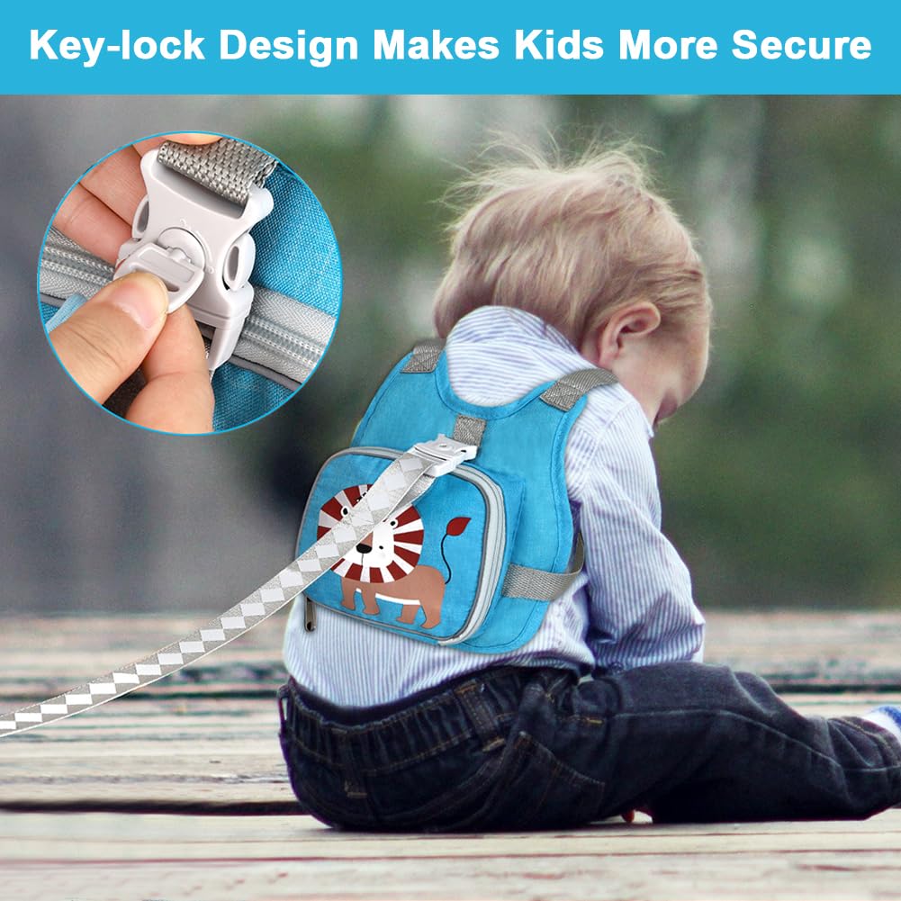 Toddler Harness Leash+ Anti Lost Wrist Link, Accmor Adorable Lion Baby Harness with Leash, Collapsible Child Anti Lost Leash Cute Kid Harness Belt Strap - Keep Kids & Babies Close While Walking