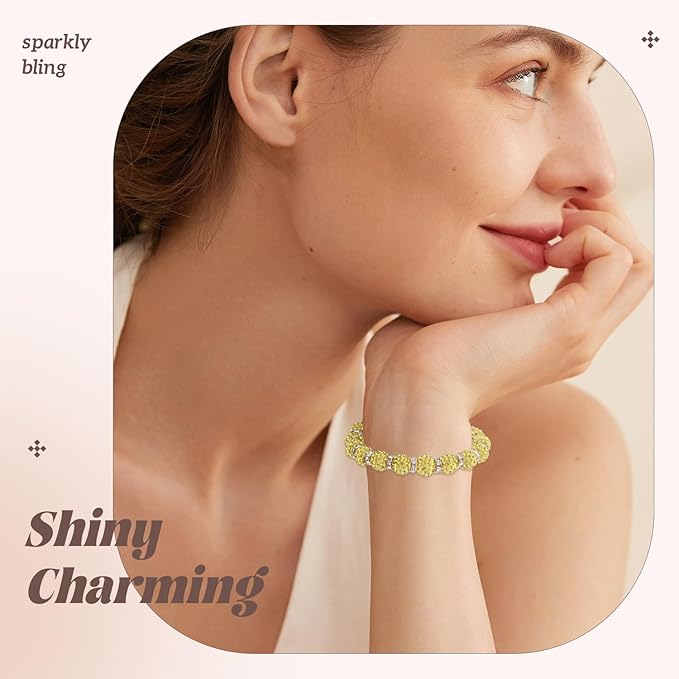 160pcs 10mm Rhinestone Beads for Jewelry Making, Light Yellow Shiny Round Disco Beads Bulk, Sparkle Crystal Clay Christmas for Bracelet Baseball Necklace Earring Crafting and DIY-BubblyBeeBaby