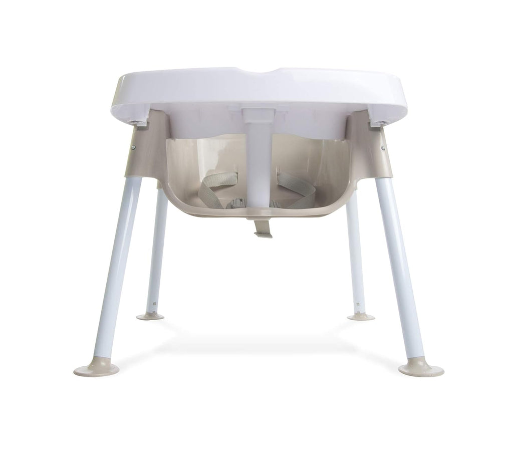 Foundations Secure Sitter 7" Feeding Chair, Stable “No Tip” Feet, 3-Point Adjustable Harness, Removable Tray, Easy to Clean, Smooth Plastic (White/Tan)