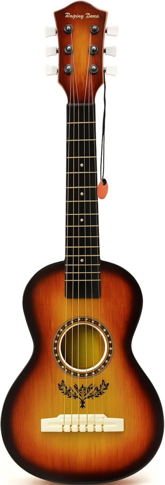 23" Acoustic Guitar, Kids 6 String Toy Guitar - Realistic Steel Strings - Beginner Practice First Musical Instrument for Children, Toddlers (Amber Sunburst)-BubblyBeeBaby
