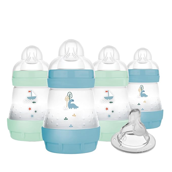 MAM 5oz Easy Start Anti-Colic Baby Bottles, Slow Flow with Bonus Medium Flow Nipple, Reduces Colic, Gas, & Reflux, Easy-to-Clean, BPA-Free, Baby Bottles for Newborns, 0-3 Months-BubblyBeeBaby
