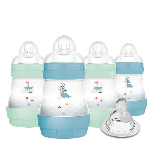 MAM 5oz Easy Start Anti-Colic Baby Bottles, Slow Flow with Bonus Medium Flow Nipple, Reduces Colic, Gas, & Reflux, Easy-to-Clean, BPA-Free, Baby Bottles for Newborns, 0-3 Months-BubblyBeeBaby