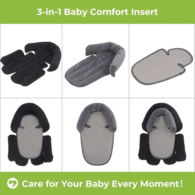 COOLBEBE Upgraded 3-in-1 Babybody Support for Newborn Infant Toddler - Extra Soft Car Seat Insert Cushion Pad, Perfect for Carseats, Strollers, Swings, Black-BubblyBeeBaby