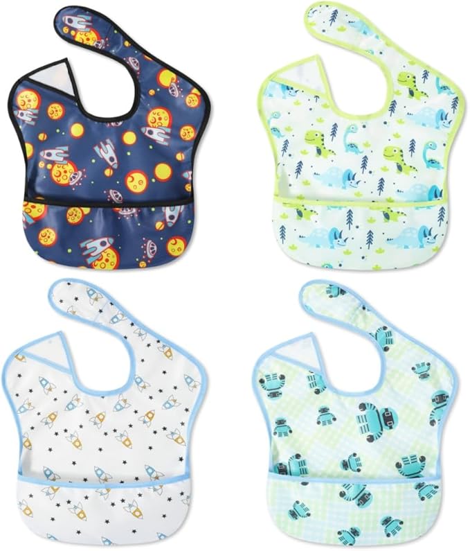Baby bibs Waterproof Toddler bib - Feeding bib with Pocket for Infant Boy Girl Washable 6-36M-BubblyBeeBaby