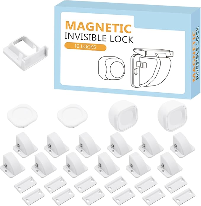 12 Pack Magnetic Cabinet Locks Baby Safety Child Proofing Invisible Locks No Drill Easy Installation for Cabinets Drawers Doors-BubblyBeeBaby