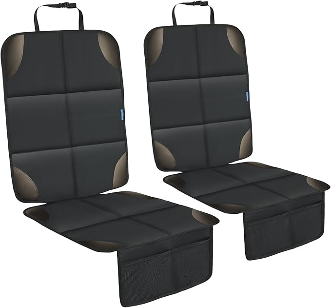 Car Seat Protector for Child Carseat, 2 Pack Protect Car Seats Cover for Baby with Thickest Padding and Non-Slip Padded Backing Mesh Pockets Kids Pets Car Back Seat Protectors(Darkgrey)-BubblyBeeBaby