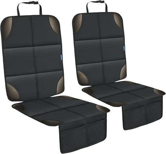 Car Seat Protector for Child Carseat, 2 Pack Protect Car Seats Cover for Baby with Thickest Padding and Non-Slip Padded Backing Mesh Pockets Kids Pets Car Back Seat Protectors(Darkgrey)-BubblyBeeBaby