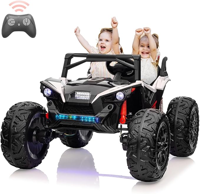 2 Seaters 24V Ride on UTV with Remote Control,10AH Battery, 400W Powerful Motors with 17" EVA Wheels, 20.5“ Seat Width Electric Ride Toy with Metal Suspension,LED Lights,Music,Horn (White)-BubblyBeeBaby