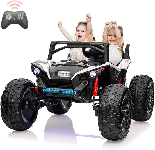 2 Seaters 24V Ride on UTV with Remote Control,10AH Battery, 400W Powerful Motors with 17" EVA Wheels, 20.5“ Seat Width Electric Ride Toy with Metal Suspension,LED Lights,Music,Horn (White)-BubblyBeeBaby