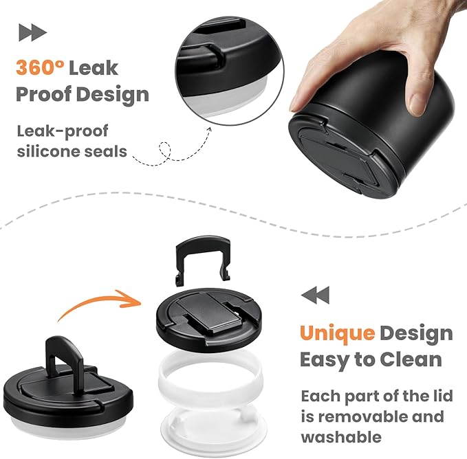 14oz Insulated Vacuum Food Jar with Buckle Lid,Soup Thermo for Hot Food Kids,Wide Mouth Leakproof Stainless Steel Lunch Container with Spoon-Black-BubblyBeeBaby