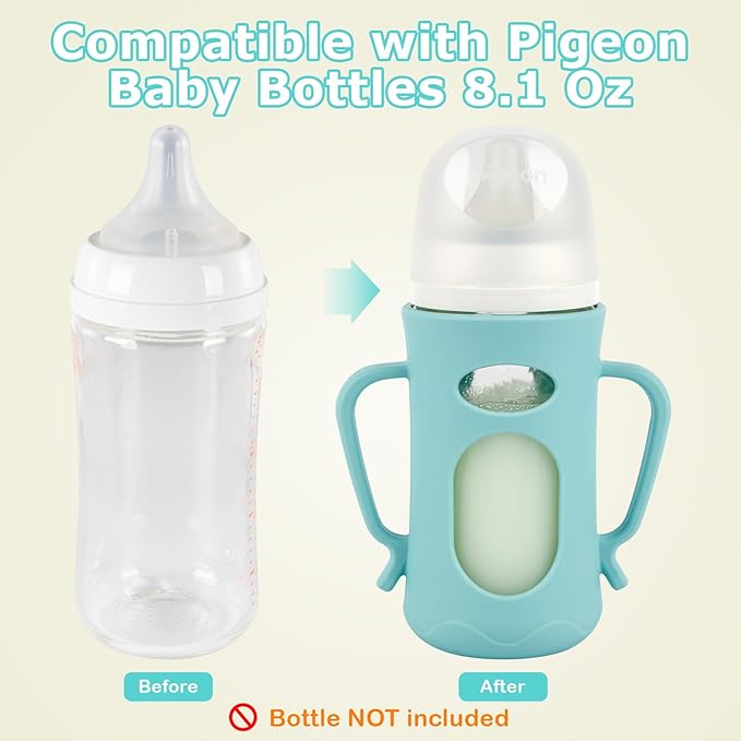 Silicone Sleeves for Pigeon Baby Bottles 8.1 oz,Anti Breakage Glass Baby Bottle Holder with Handles 2 Pack-BubblyBeeBaby