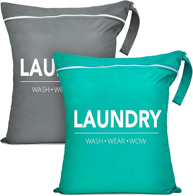 2 Pcs Large Travel Laundry Bag Waterproof Wet Dry Bag Washable Dirty Clothes Bag for Gym Clothes Laundry Wet Clothes Swimming Yoga-BubblyBeeBaby