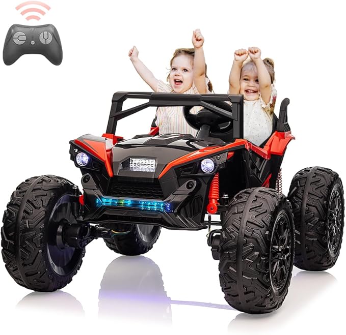2 Seaters 24V Ride on UTV with Remote Control,10AH Battery, 400W Powerful Motors with 17" EVA Wheels, 20.5“ Seat Width Electric Ride Toy with Metal Suspension,LED Lights,Music,Horn (Red)-BubblyBeeBaby