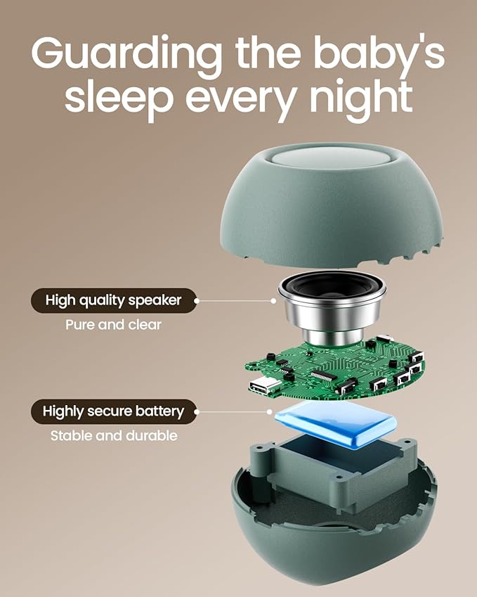 2025 Mom's Choice Awards, Portable Sound Machine for Baby Adult, AI Cry Detection, 18 Soothing Sound, Bluetooth Rechargeable White Noise Machine for Home Office Travel, Nursery Light, Cyan-BubblyBeeBaby