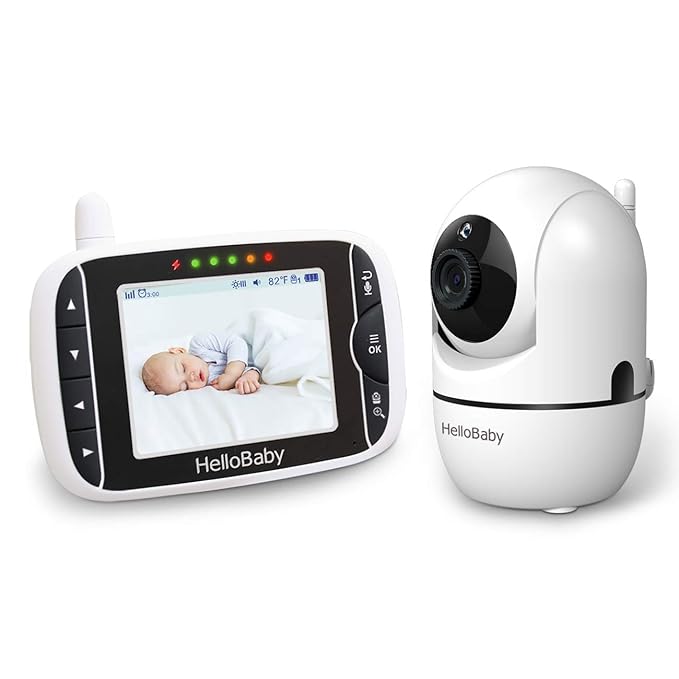 HelloBaby Video Baby Monitor with Remote Camera Pan-Tilt-Zoom, 3.2'' Color LCD Screen, Infrared Night Vision, Temperature Display, Lullaby, Two Way Audio-BubblyBeeBaby