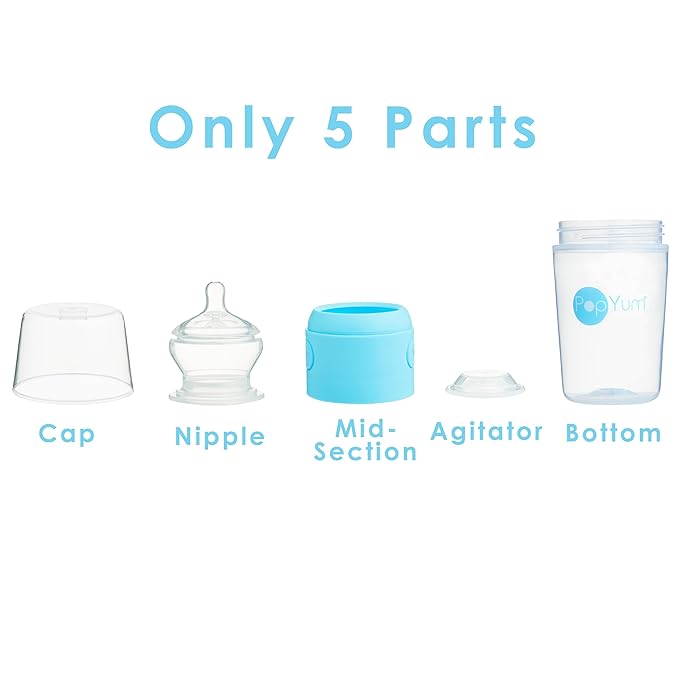 PopYum 9 oz Blue Anti-Colic Formula Making/Mixing/Dispenser Baby Bottles, 2-Pack with #2 Medium Flow Nipples, 260 ml, BPA-Free, Natural Latch-BubblyBeeBaby