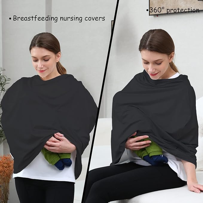 Carseat Covers for Baby Breastfeeding – Multi use Car Seat Canopy Cover, Infant Stroller Canopy Cover for Boy and Girls (Black Print)-BubblyBeeBaby