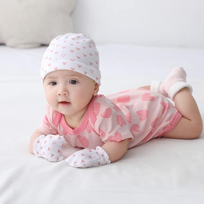 Newborn Baby Boy Girl Caps Mittens Socks Set Cotton Baby Essentials Accessories (Hats+Gloves+Socks)-BubblyBeeBaby