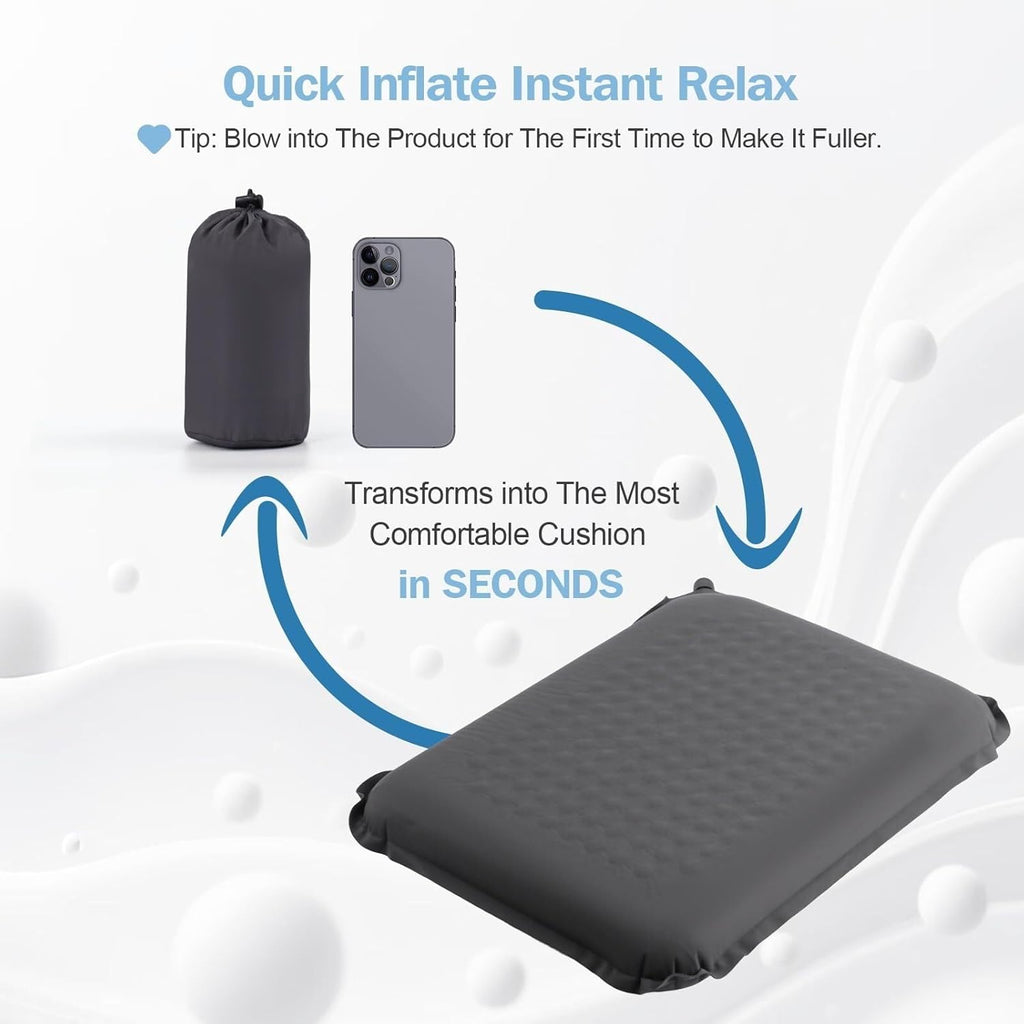 Self-Inflating Airplane Seat Cushion for Long Flights – Portable Travel Cushion Airplane Seat - Memory Foam Travel Seat Cushion Providing Pressure Relief and Premium Comfort (Extra Large Grey)