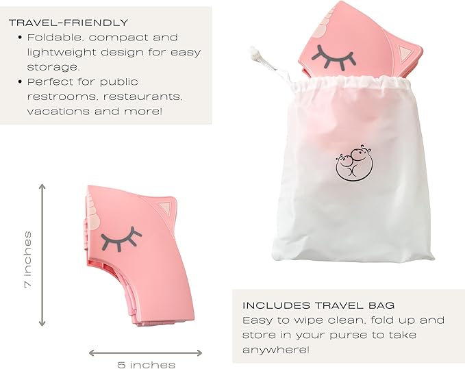Hippypotamus Travel Potty Seat for Toddler - Folding Potty Training Seat - Portable Toilet Seat Cover for Baby & Kids (PINK Unicorn)-BubblyBeeBaby