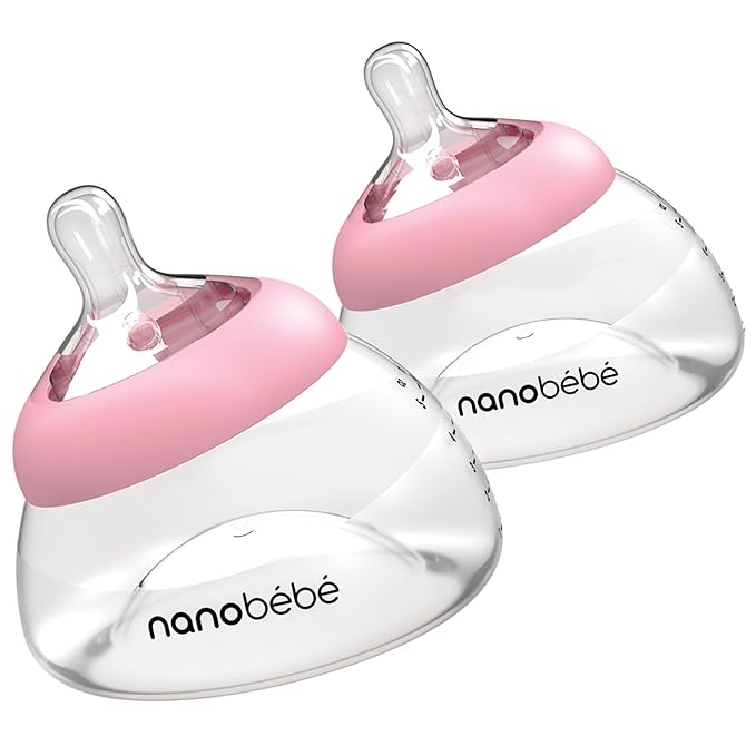 Nanobebe Breastmilk Bottle, Breastfeeding Newborn Breast Like, Anti Colic, Perfect Latch, Preserves Breast Milk nutrients, Twin-Pack Pink-BubblyBeeBaby