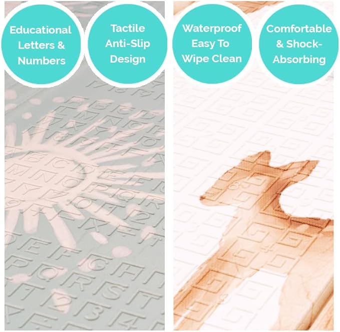 JumpOff Jo - Extra Large Waterproof Foam Padded Play Mat for Infants, Babies, Toddlers, Play Pens & Tummy Time, Foldable Activity Mat, 77 x 70 x 0.6 inches-BubblyBeeBaby