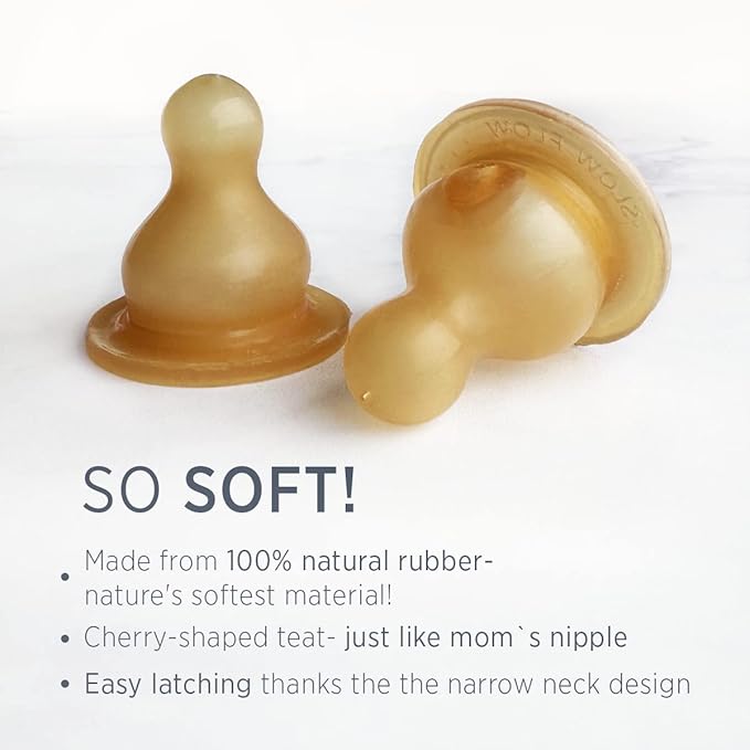 HEVEA Standard Neck Glass Baby Bottles - Natural Rubber Slow Flow Nipples - Anti Colic Baby Bottles for Breastfeeding Babies - Newborn 0+ Months - BPA-Free, Two-Pack (4 Oz)-BubblyBeeBaby