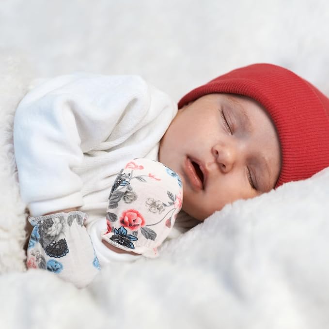 BQUBO Newborn Infant Toddler Mittens No Scratch Cotton Elastic Wrist Gloves Hypoallergenic for 0-6 Months Baby Boys Girls-BubblyBeeBaby