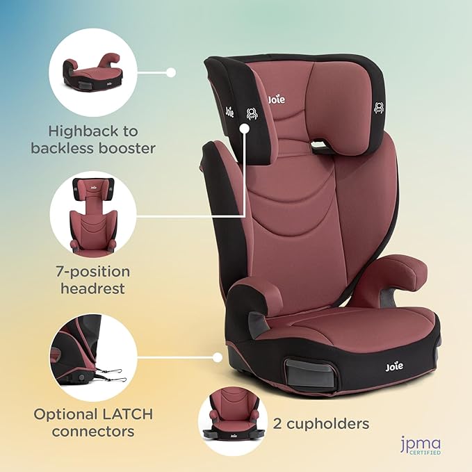 Joie Basil Highback and Backless Booster Car Seat for Big Kids 4 to 12 Years Old, Lightweight 2-in-1 Design (Crimson)-BubblyBeeBaby