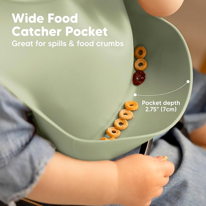 KeaBabies 2-Pack Silicone Baby Bibs for Eating - Sturdy Food-Grade Silicone Bibs for Babies Girl, Boy, Large Food Catcher, Clean & Put On Easily, Waterproof Toddler Feeding Essentials (Sage)-BubblyBeeBaby
