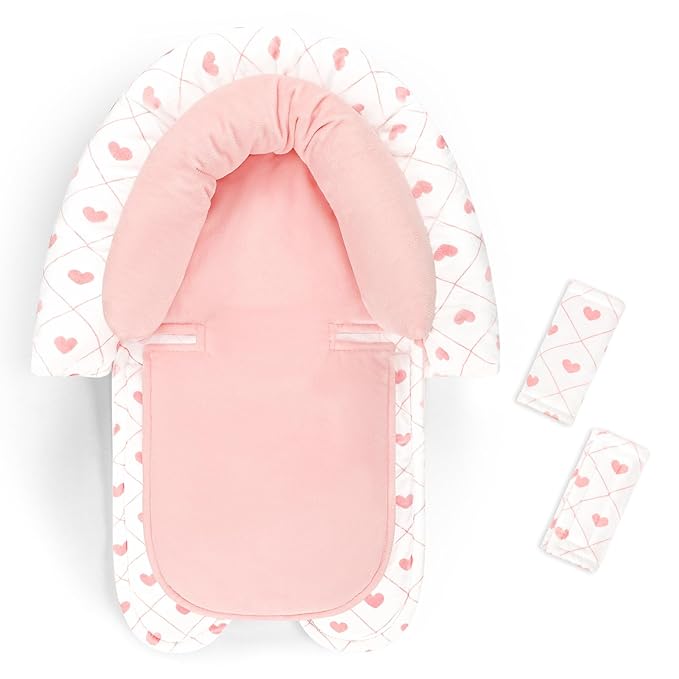 Infant Car Seat Insert, HNHUAMING Baby Car Seat Head & Body Support with 2 Strap Pads, Ultra Soft Newborn Preemie Carseat Insert Cushion for Girls Boys, Fits Car Seat, Stroller, Swing, Bouncer, Pink-BubblyBeeBaby