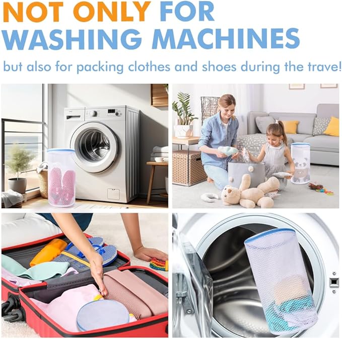 2 Pack Shoes Wash Bags,Shoe Washing Machine Bag,shoe laundry bag for washing machine，Honeycomb Mesh Laundry Bags with Zipper for Sneakers,Running Shoes,Sock,Bras,Delicates and Toys（14 in x 7.8 in）-BubblyBeeBaby