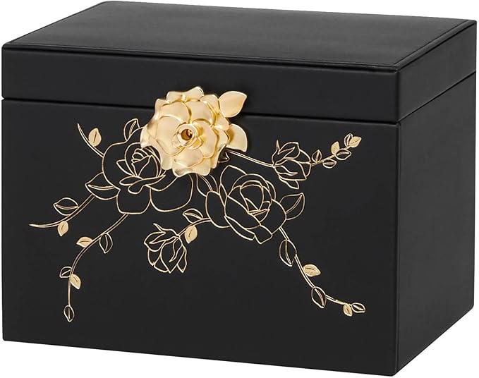 Jewelry Box with Lock for Girls: Jewelry Organizer for Dresser - 3-Drawer Earrings Storage Girls Women Gift (Black)-BubblyBeeBaby