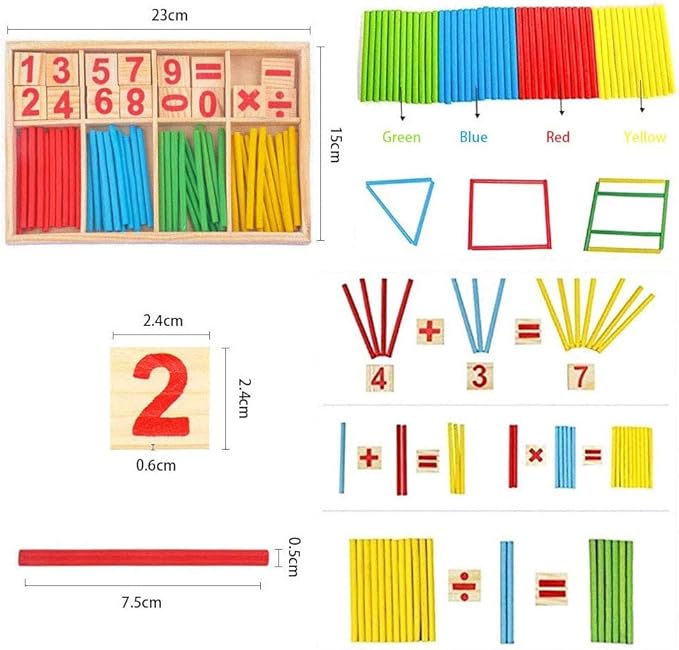 Umbresen Montessori Toys Math Educational Toy - Wooden Intelligence Sticks Number Cards and Counting Rods with Box-BubblyBeeBaby