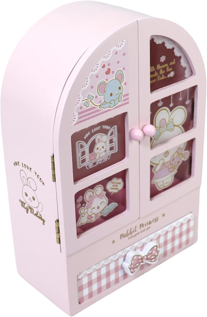 jewelry box for girls Pink Cute bunny girls jewelry box Little girl birthday christmas Gift kids jewelry box-BubblyBeeBaby